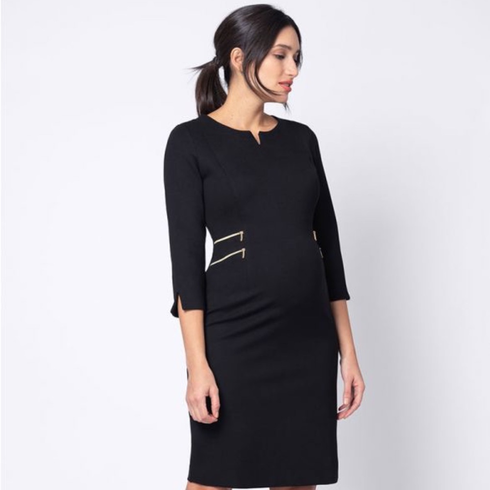 Seraphine Black Zip Detail Maternity Dress